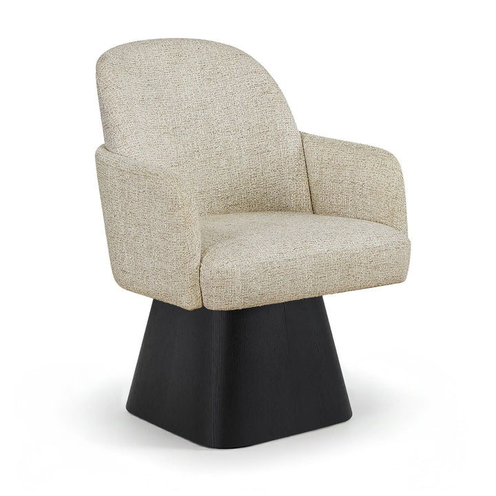 Marlowe Linen Textured Fabric Upholstered Swivel Dining Arm Chair — Beige / Stained Black