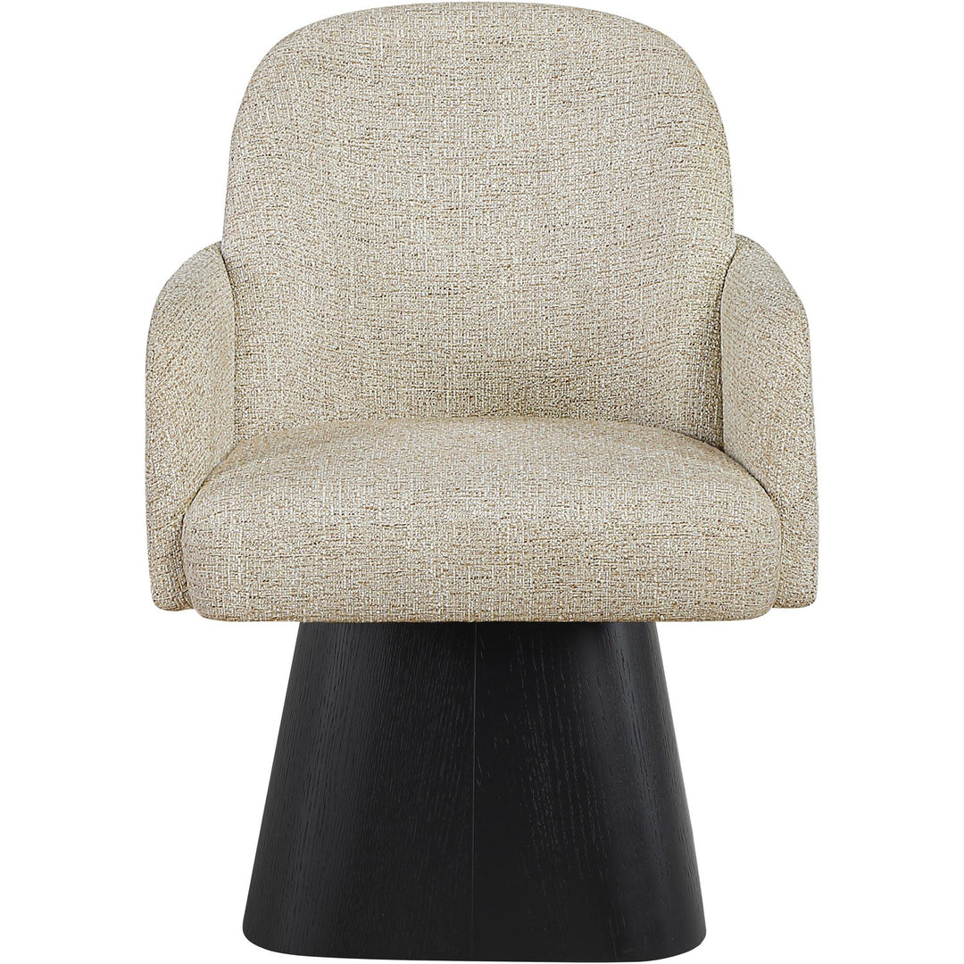 Marlowe Linen Textured Fabric Upholstered Swivel Dining Arm Chair — Beige / Stained Black