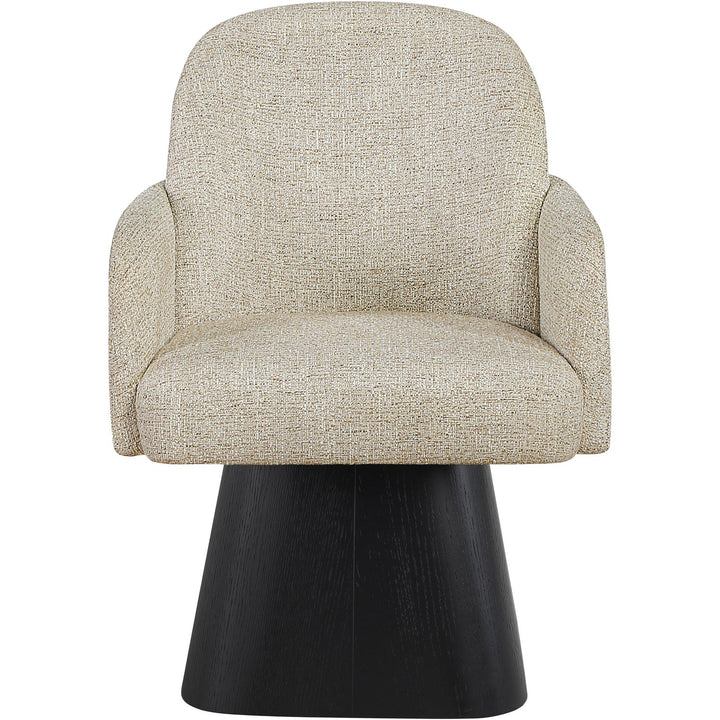 Marlowe Linen Textured Fabric Upholstered Swivel Dining Arm Chair — Beige / Stained Black