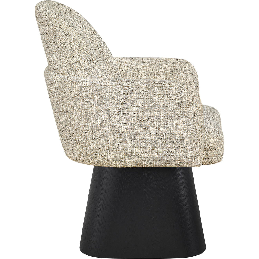Marlowe Linen Textured Fabric Upholstered Swivel Dining Arm Chair — Beige / Stained Black