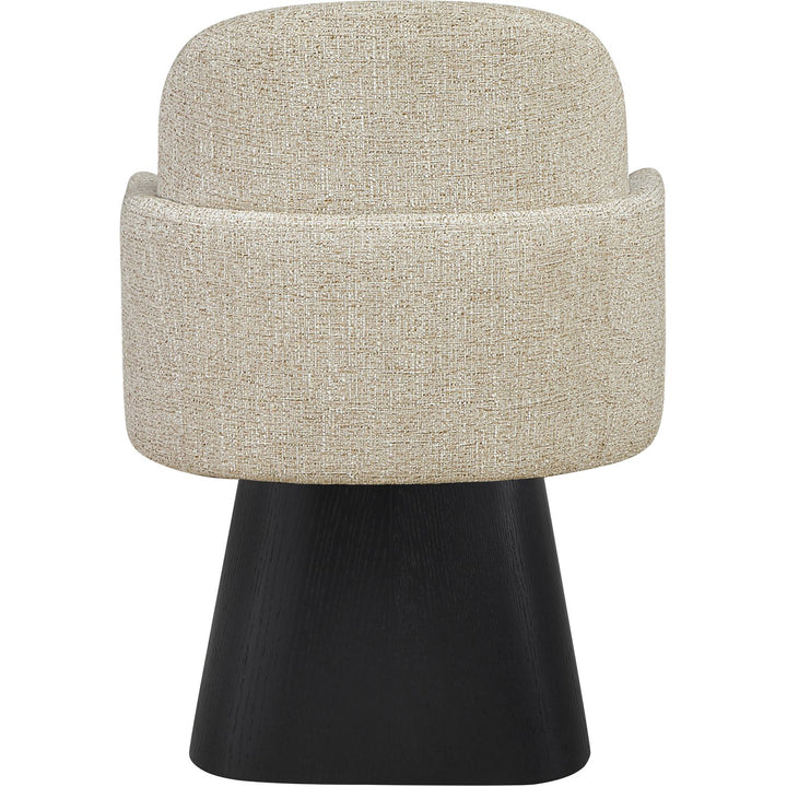 Marlowe Linen Textured Fabric Upholstered Swivel Dining Arm Chair — Beige / Stained Black
