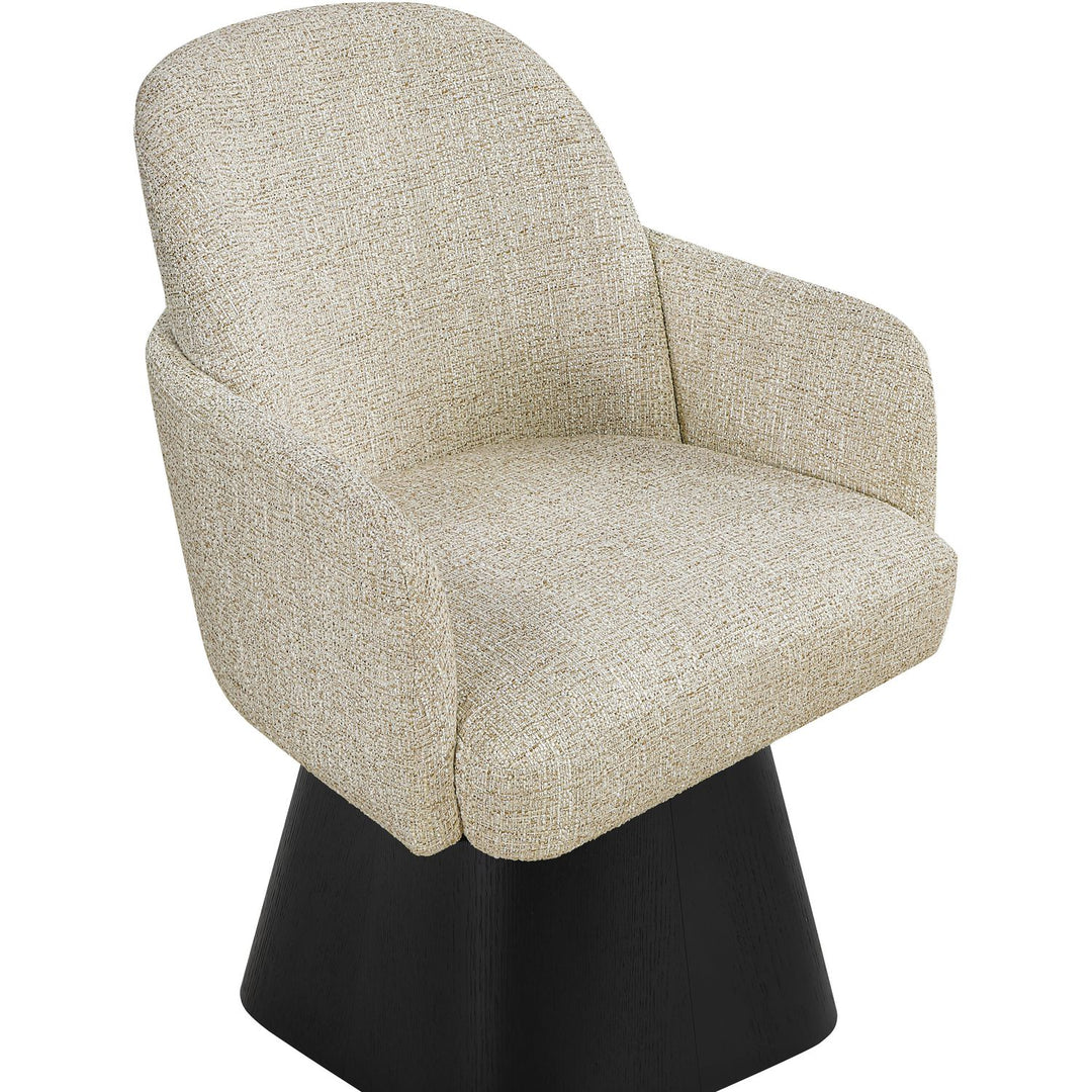 Marlowe Linen Textured Fabric Upholstered Swivel Dining Arm Chair — Beige / Stained Black