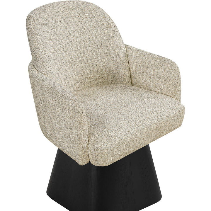 Marlowe Linen Textured Fabric Upholstered Swivel Dining Arm Chair — Beige / Stained Black