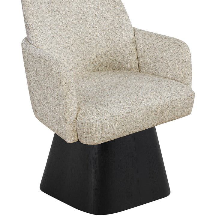 Marlowe Linen Textured Fabric Upholstered Swivel Dining Arm Chair — Beige / Stained Black