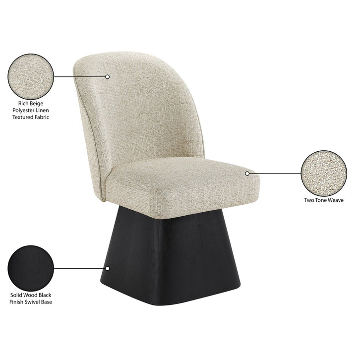 Marlowe Linen Textured Fabric Upholstered Swivel Dining Side Chair — Beige / Stained Black