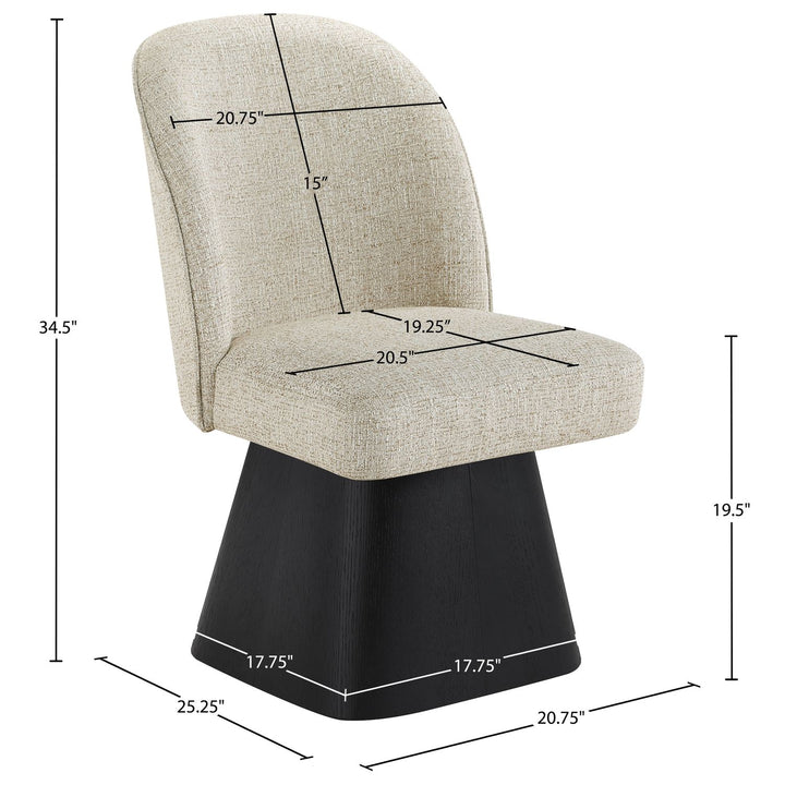 Marlowe Linen Textured Fabric Upholstered Swivel Dining Side Chair — Beige / Stained Black