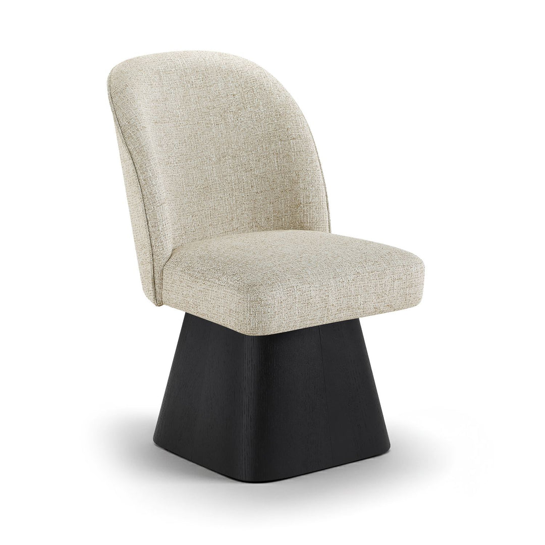 Marlowe Linen Textured Fabric Upholstered Swivel Dining Side Chair — Beige / Stained Black