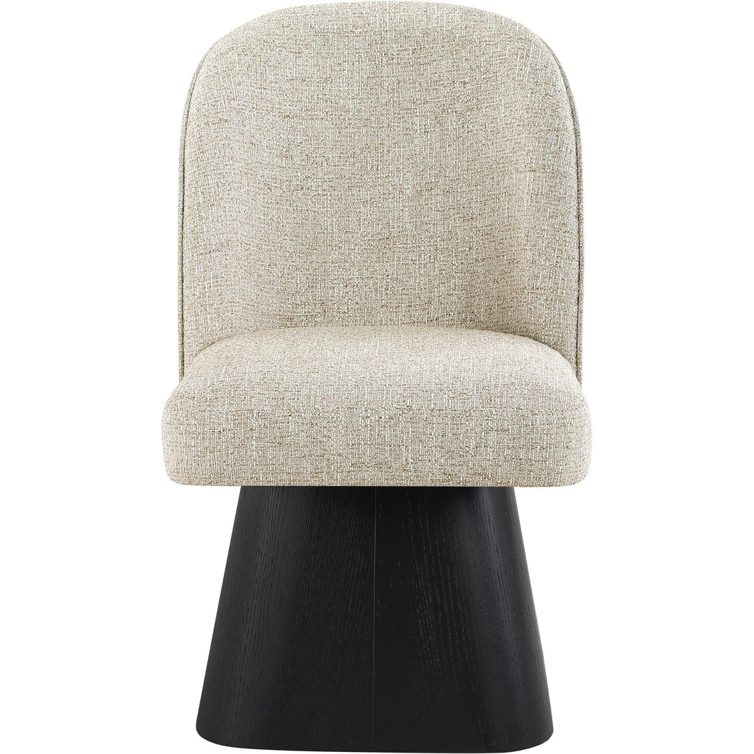 Marlowe Linen Textured Fabric Upholstered Swivel Dining Side Chair — Beige / Stained Black
