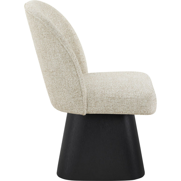 Marlowe Linen Textured Fabric Upholstered Swivel Dining Side Chair — Beige / Stained Black