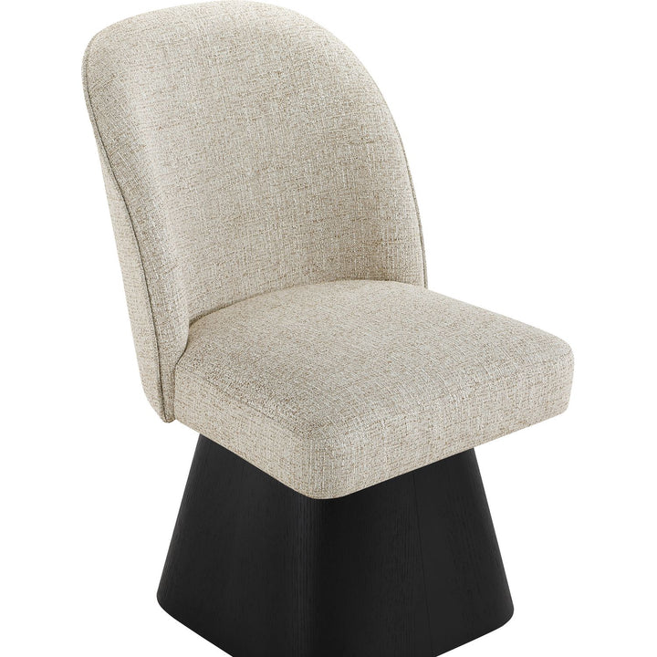 Marlowe Linen Textured Fabric Upholstered Swivel Dining Side Chair — Beige / Stained Black