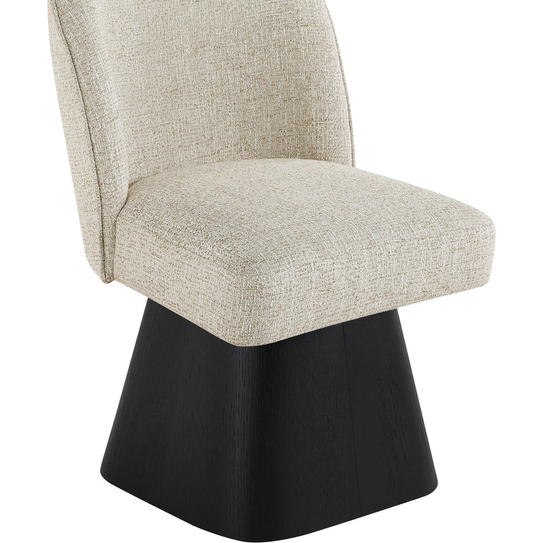 Marlowe Linen Textured Fabric Upholstered Swivel Dining Side Chair — Beige / Stained Black