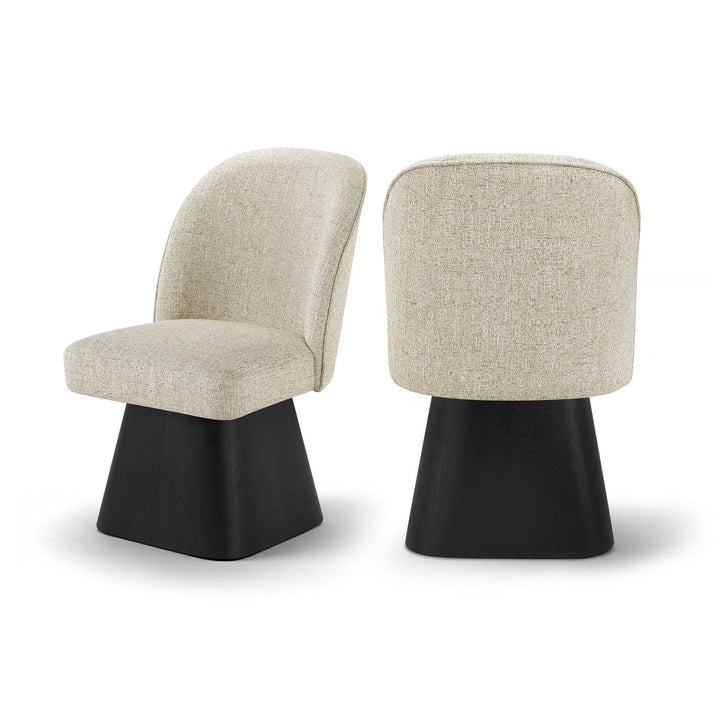 Marlowe Beige Linen Textured Fabric Upholstered Swivel Dining Side Chair