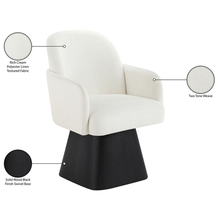 Marlowe Linen Textured Fabric Upholstered Swivel Dining Arm Chair — Cream / Stained Black