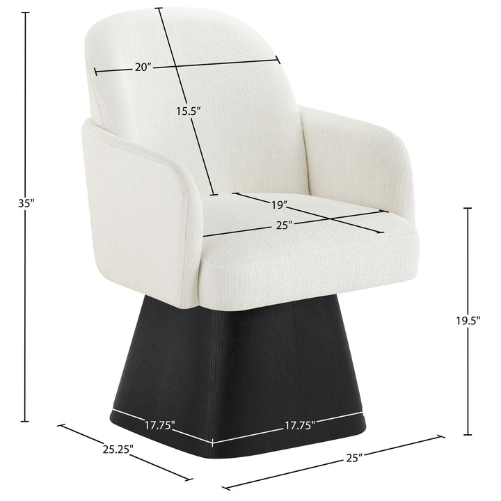 Marlowe Linen Textured Fabric Upholstered Swivel Dining Arm Chair — Cream / Stained Black