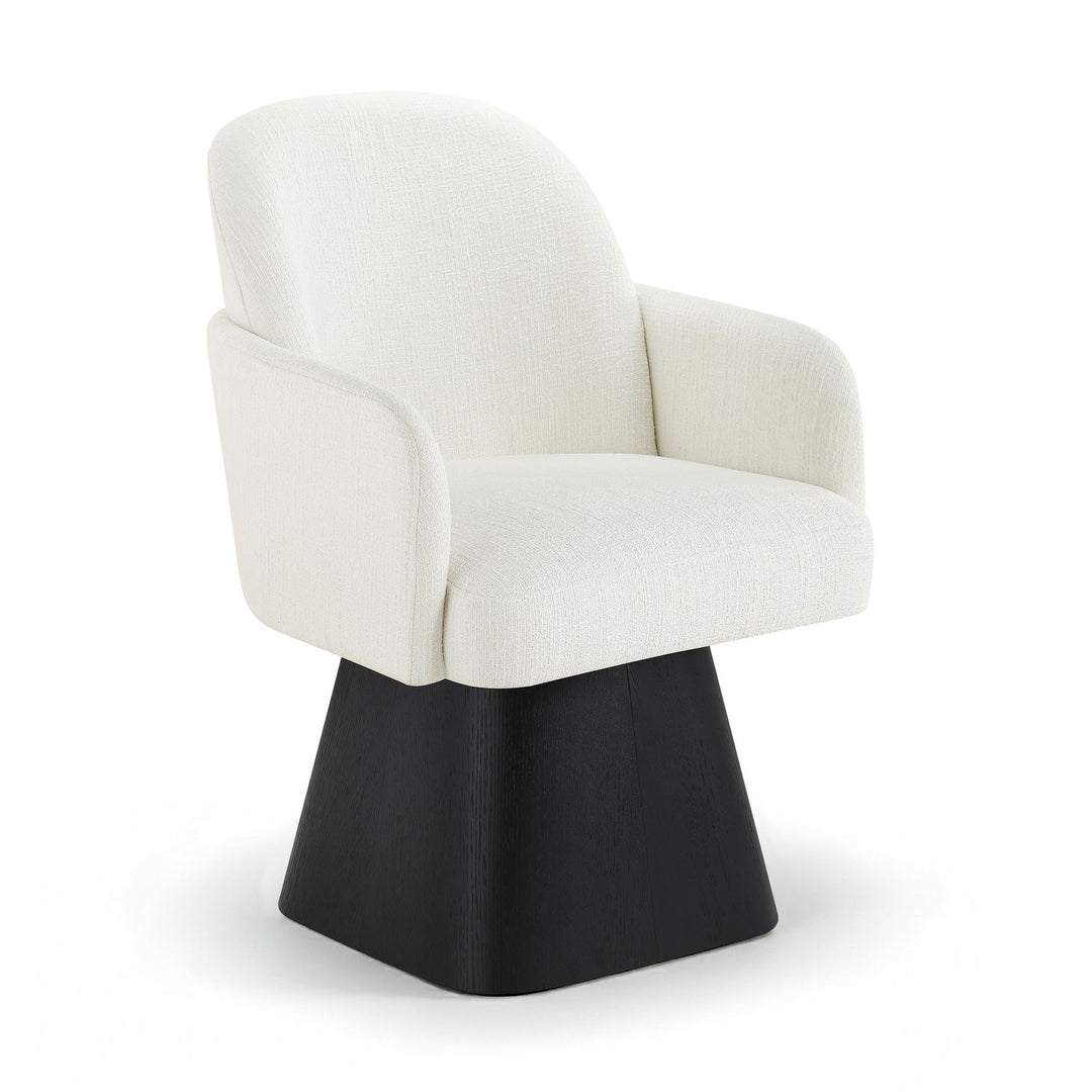 Marlowe Linen Textured Fabric Upholstered Swivel Dining Arm Chair — Cream / Stained Black