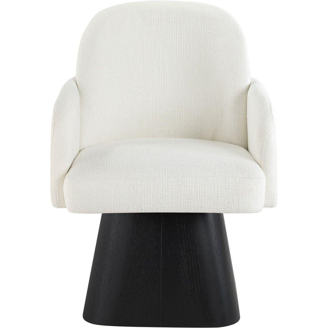 Marlowe Linen Textured Fabric Upholstered Swivel Dining Arm Chair — Cream / Stained Black