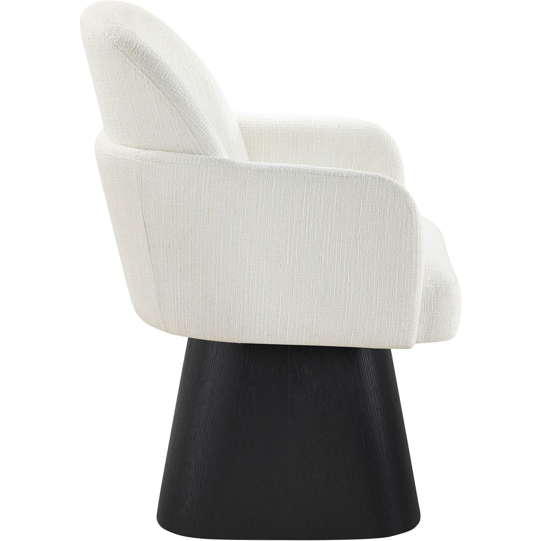 Marlowe Linen Textured Fabric Upholstered Swivel Dining Arm Chair — Cream / Stained Black
