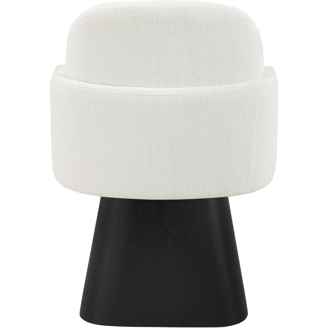 Marlowe Linen Textured Fabric Upholstered Swivel Dining Arm Chair — Cream / Stained Black