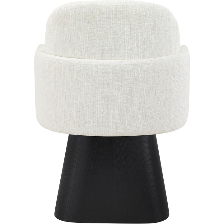 Marlowe Linen Textured Fabric Upholstered Swivel Dining Arm Chair — Cream / Stained Black