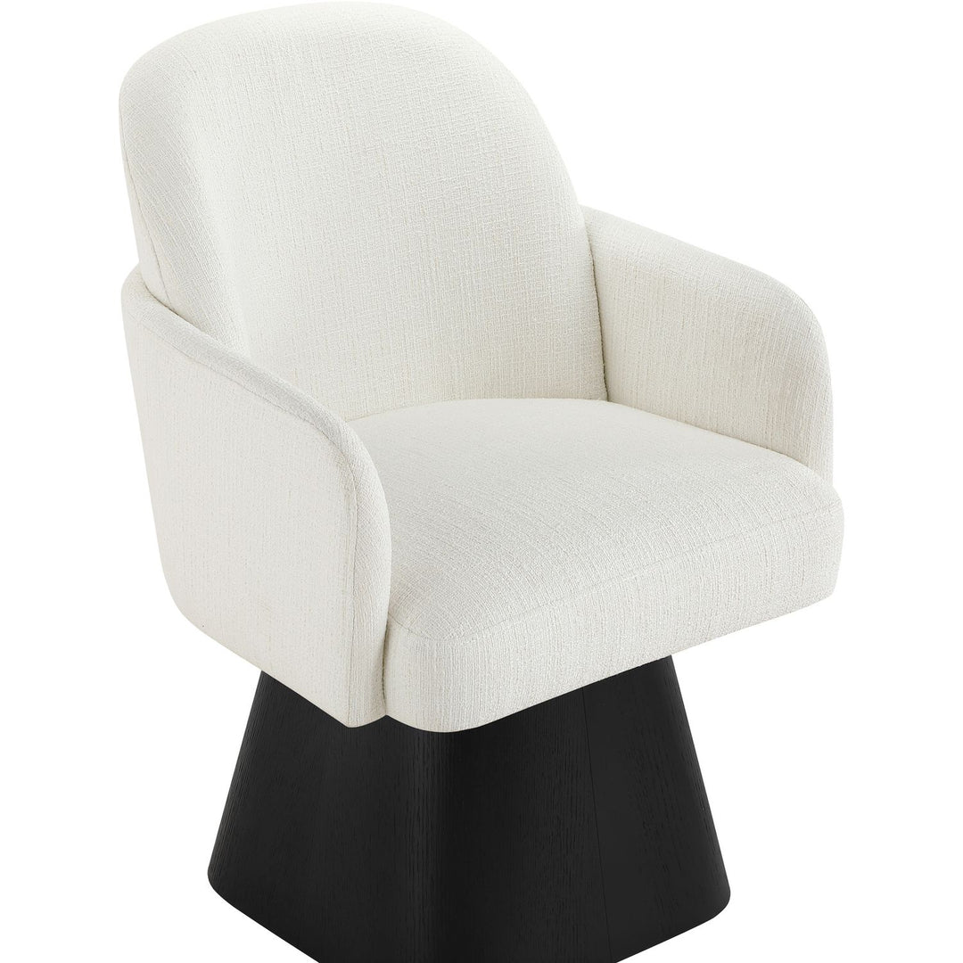 Marlowe Linen Textured Fabric Upholstered Swivel Dining Arm Chair — Cream / Stained Black
