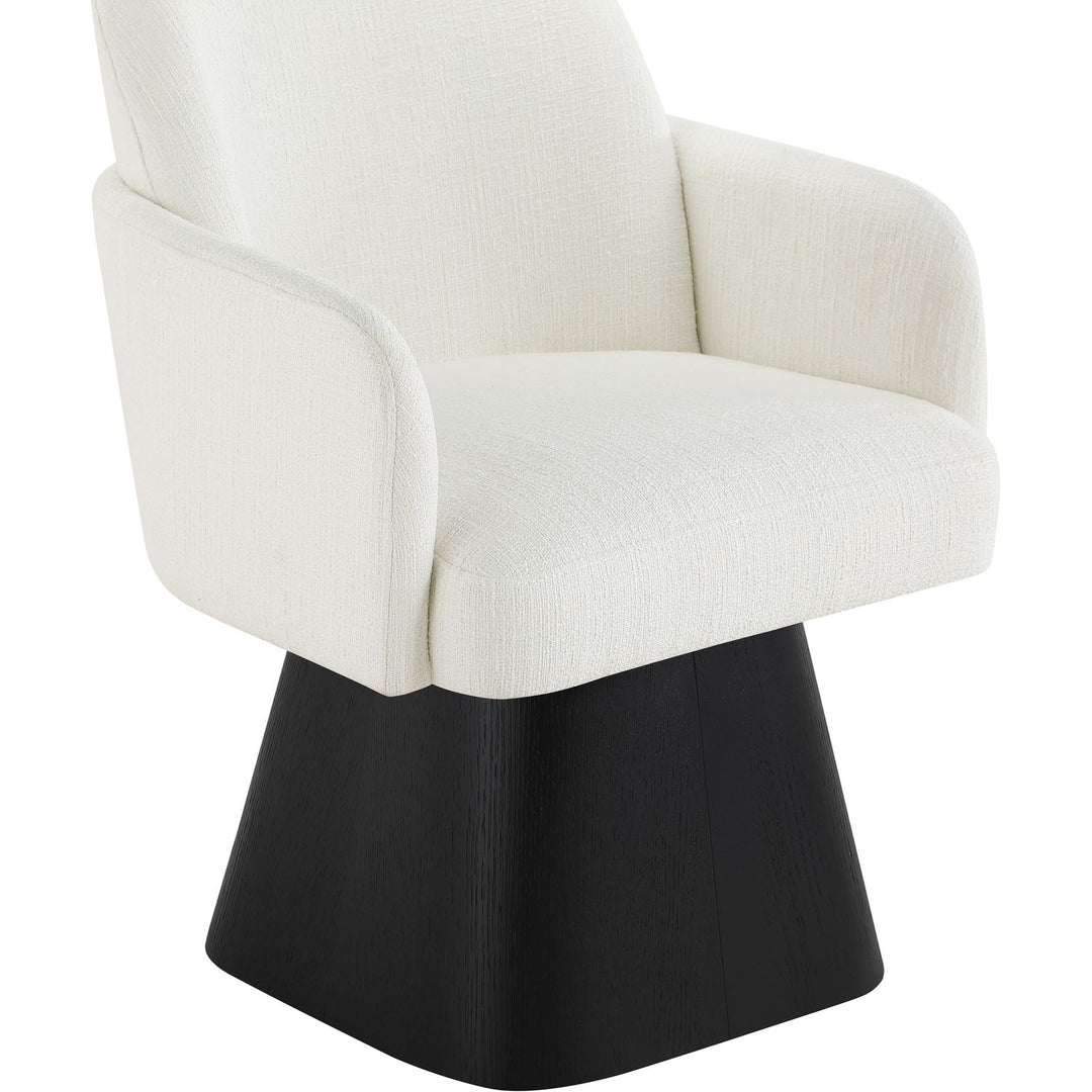 Marlowe Linen Textured Fabric Upholstered Swivel Dining Arm Chair — Cream / Stained Black