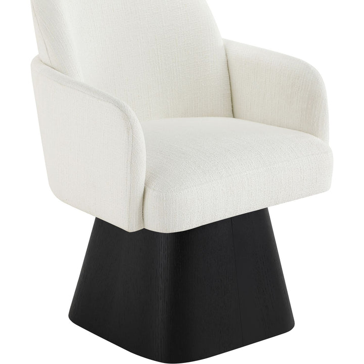 Marlowe Linen Textured Fabric Upholstered Swivel Dining Arm Chair — Cream / Stained Black