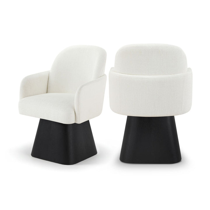 Marlowe Cream Linen Textured Fabric Upholstered Swivel Dining Arm Chair
