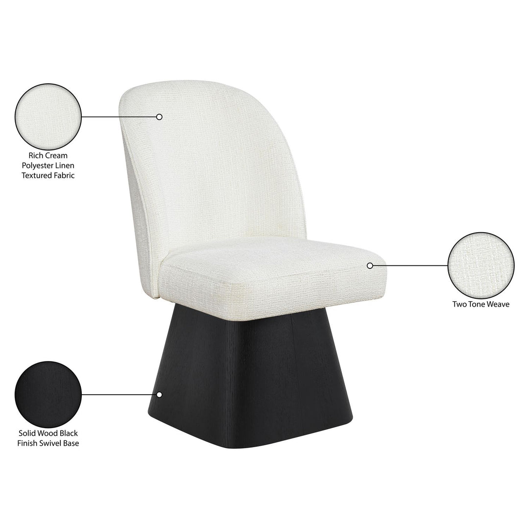 Marlowe Linen Textured Fabric Upholstered Swivel Dining Side Chair — Cream / Stained Black