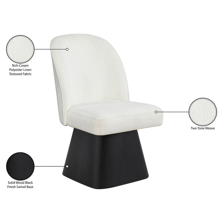 Marlowe Linen Textured Fabric Upholstered Swivel Dining Side Chair — Cream / Stained Black