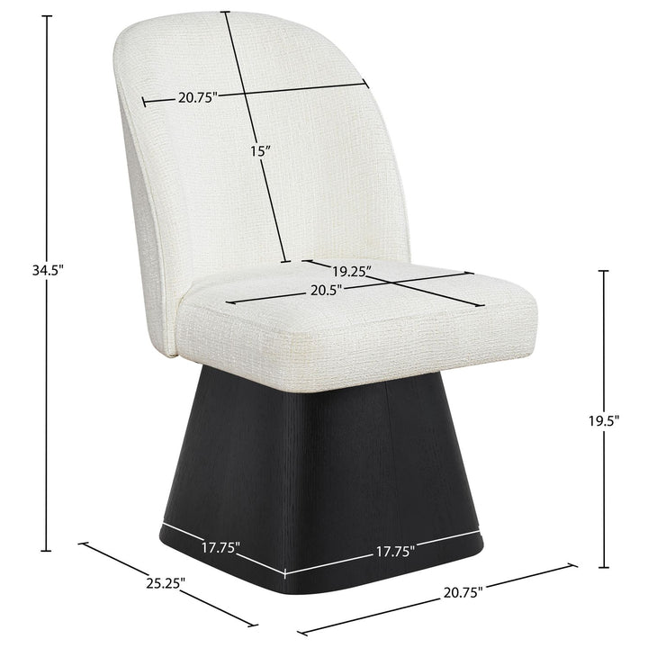 Marlowe Linen Textured Fabric Upholstered Swivel Dining Side Chair — Cream / Stained Black