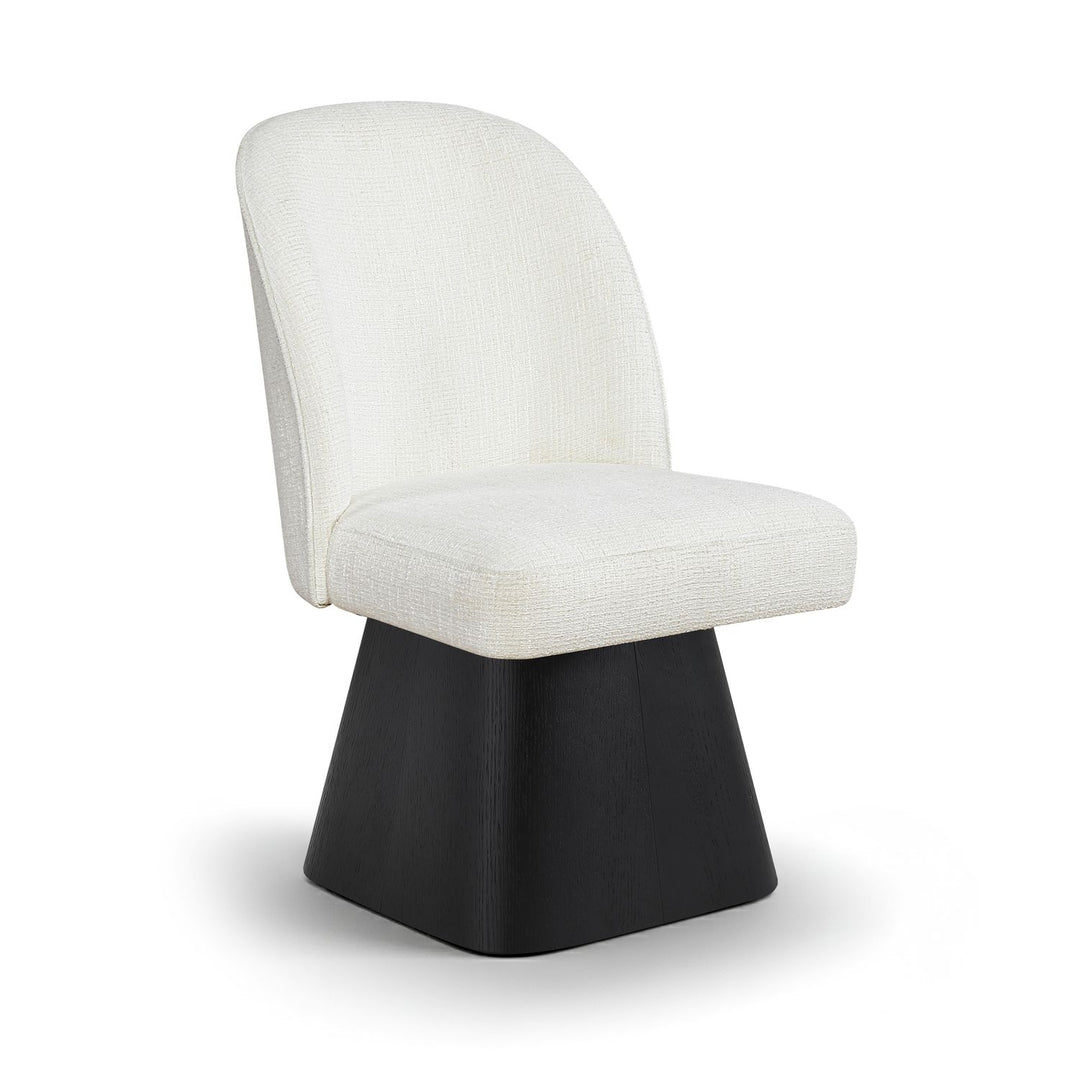Marlowe Linen Textured Fabric Upholstered Swivel Dining Side Chair — Cream / Stained Black