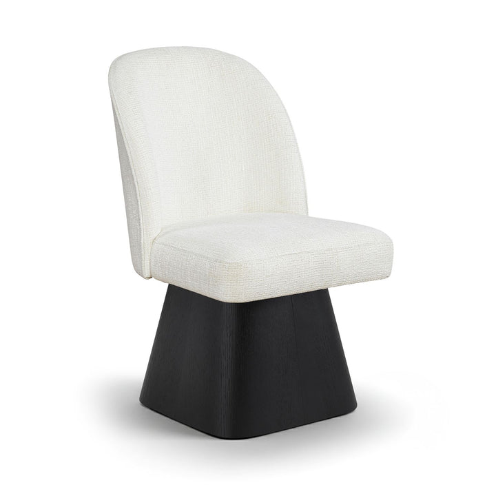 Marlowe Linen Textured Fabric Upholstered Swivel Dining Side Chair — Cream / Stained Black