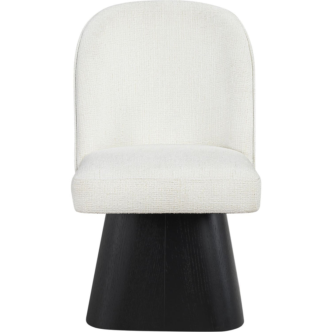 Marlowe Linen Textured Fabric Upholstered Swivel Dining Side Chair — Cream / Stained Black