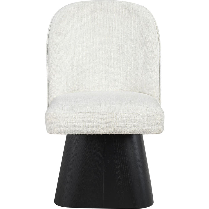 Marlowe Linen Textured Fabric Upholstered Swivel Dining Side Chair — Cream / Stained Black