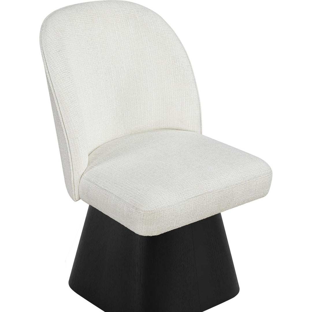 Marlowe Linen Textured Fabric Upholstered Swivel Dining Side Chair — Cream / Stained Black