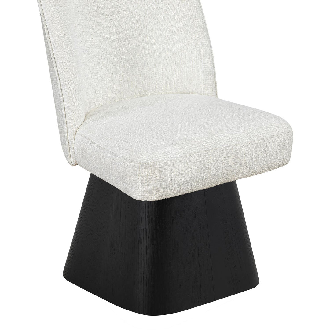 Marlowe Linen Textured Fabric Upholstered Swivel Dining Side Chair — Cream / Stained Black