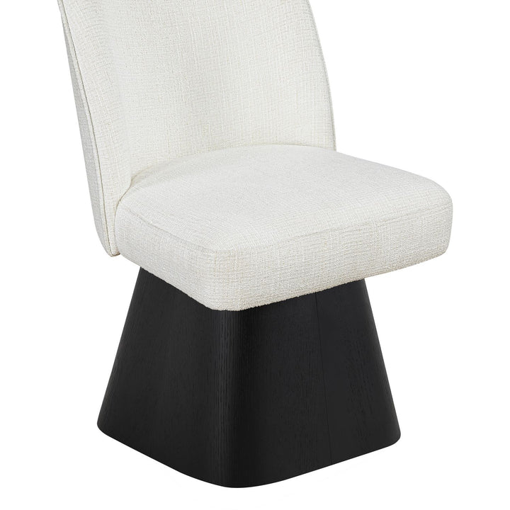 Marlowe Linen Textured Fabric Upholstered Swivel Dining Side Chair — Cream / Stained Black