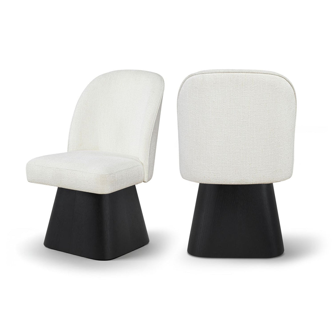 Marlowe Cream Linen Textured Fabric Upholstered Swivel Dining Side Chair