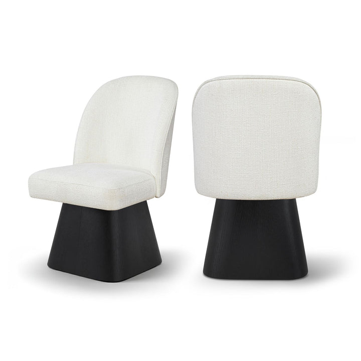 Marlowe Cream Linen Textured Fabric Upholstered Swivel Dining Side Chair