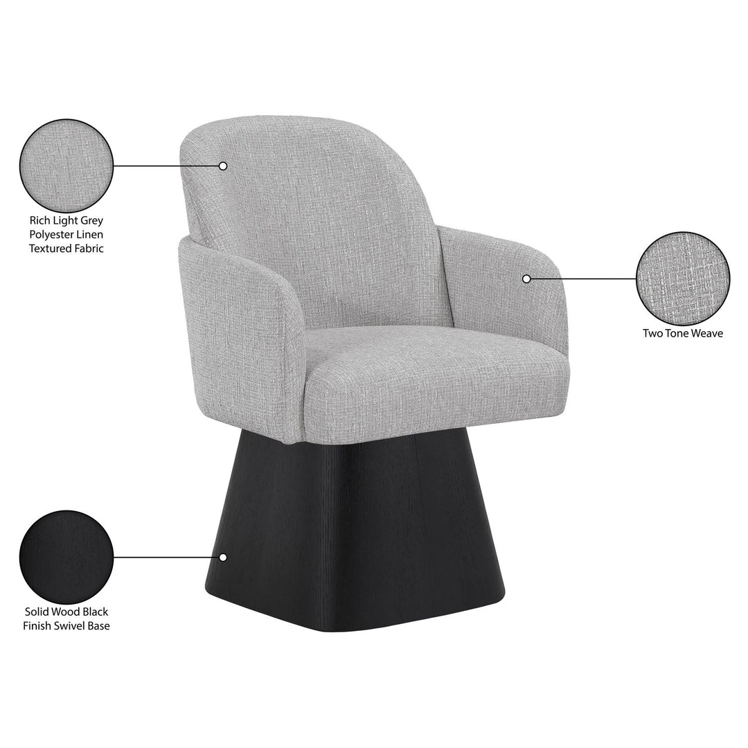 Marlowe Linen Textured Fabric Upholstered Swivel Dining Arm Chair — Grey / Stained Black