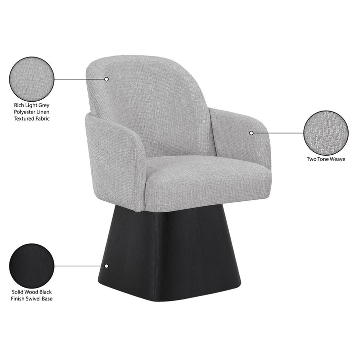 Marlowe Linen Textured Fabric Upholstered Swivel Dining Arm Chair — Grey / Stained Black