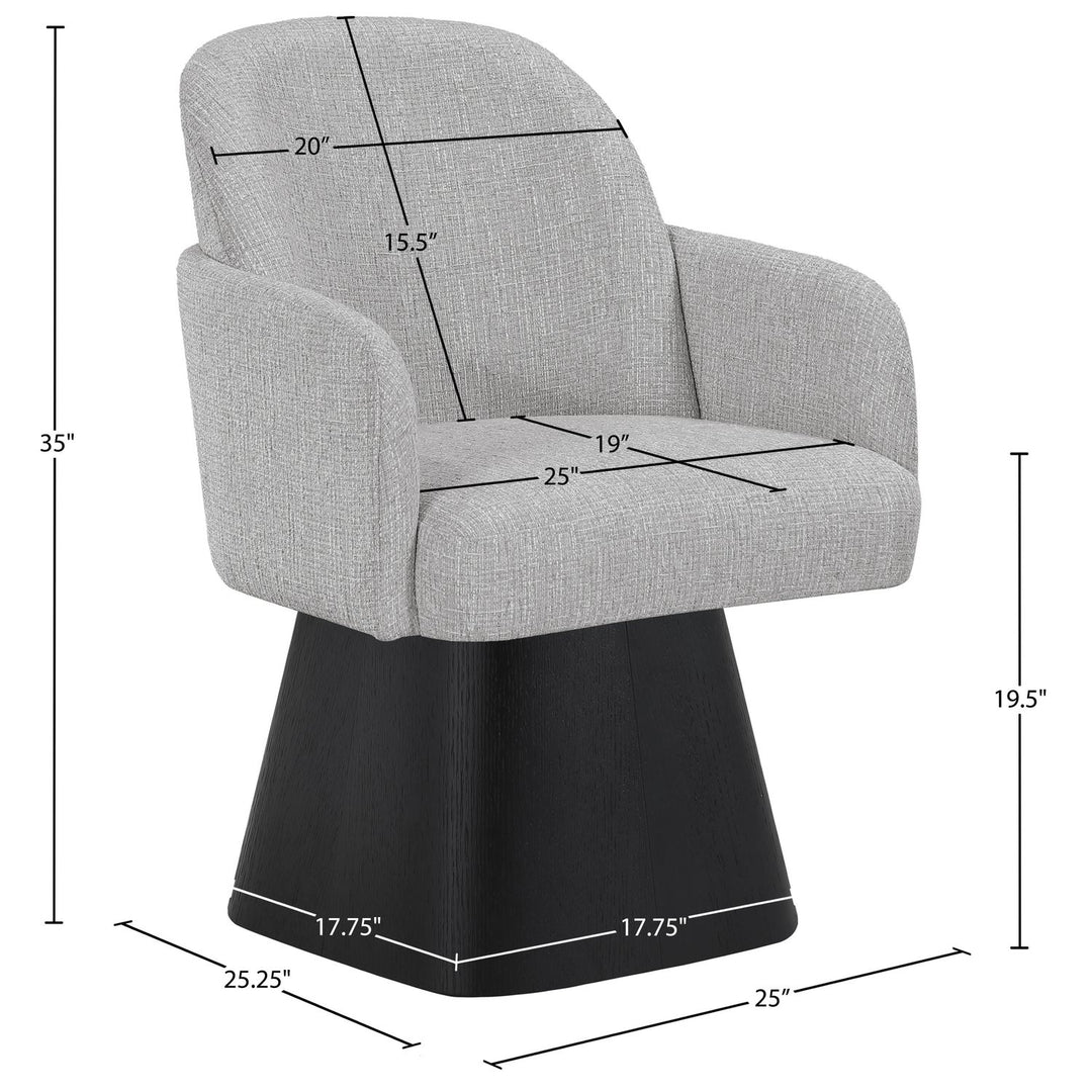 Marlowe Linen Textured Fabric Upholstered Swivel Dining Arm Chair — Grey / Stained Black