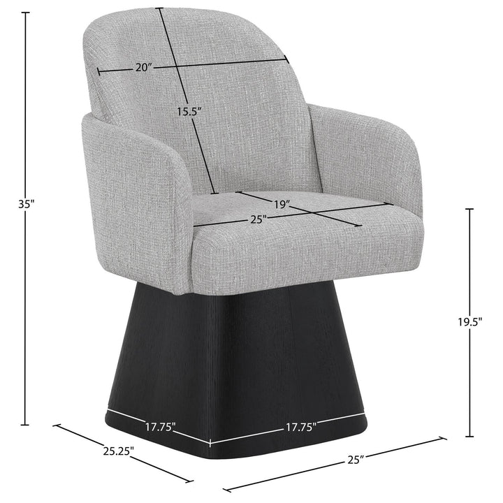 Marlowe Linen Textured Fabric Upholstered Swivel Dining Arm Chair — Grey / Stained Black