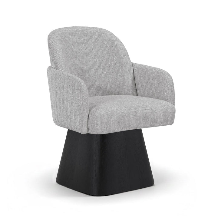 Marlowe Linen Textured Fabric Upholstered Swivel Dining Arm Chair — Grey / Stained Black