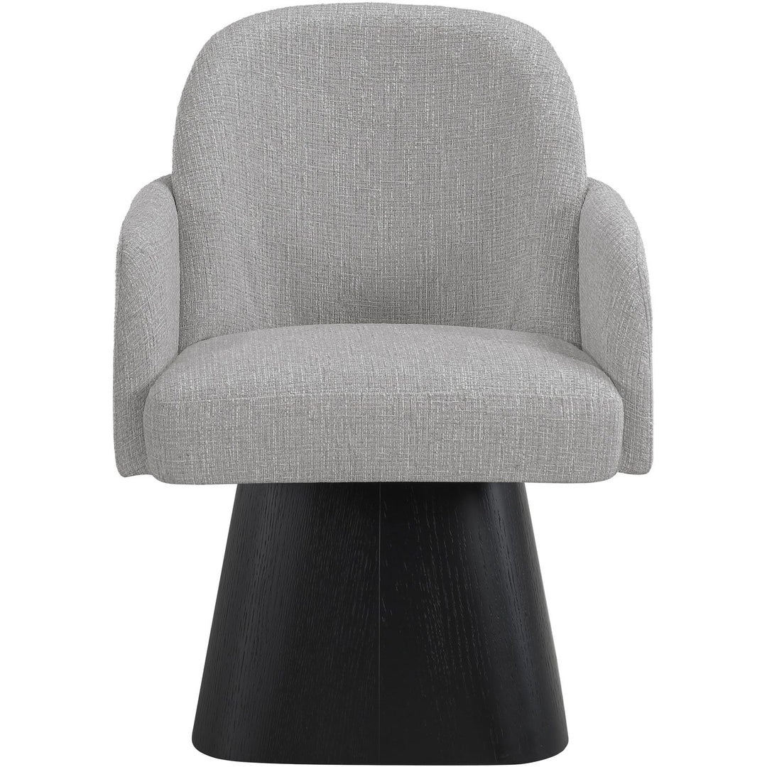 Marlowe Linen Textured Fabric Upholstered Swivel Dining Arm Chair — Grey / Stained Black