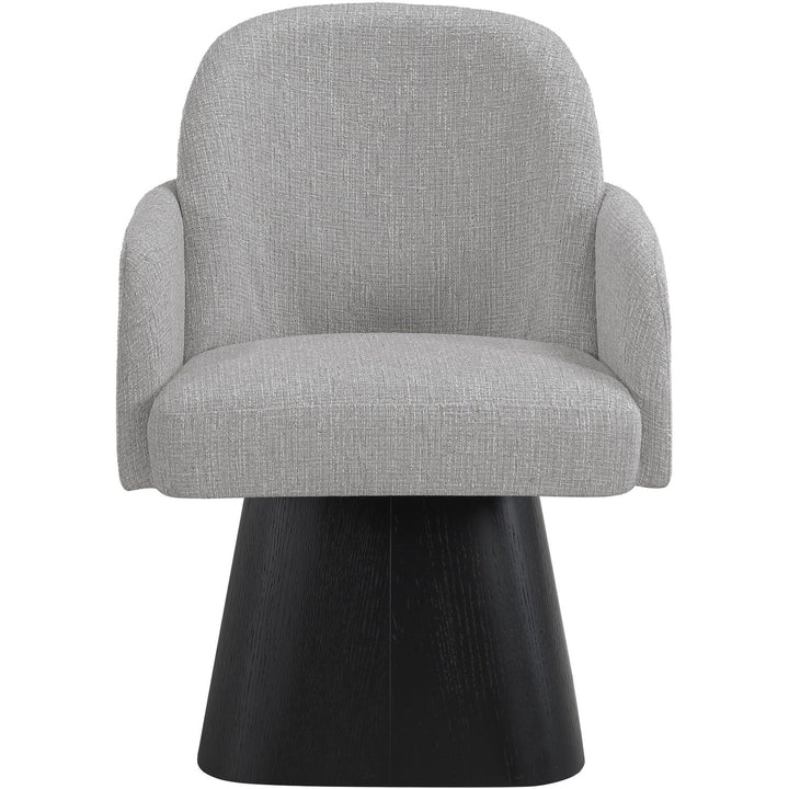 Marlowe Linen Textured Fabric Upholstered Swivel Dining Arm Chair — Grey / Stained Black