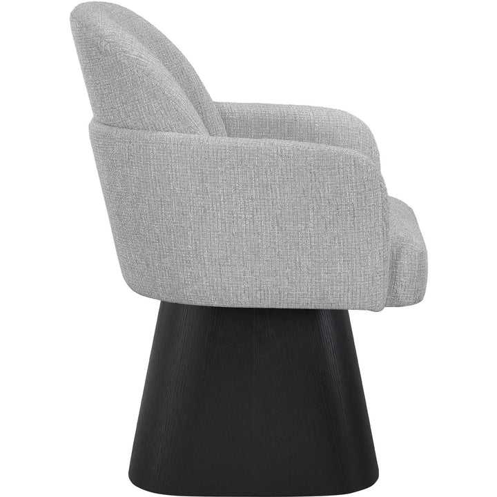 Marlowe Linen Textured Fabric Upholstered Swivel Dining Arm Chair — Grey / Stained Black