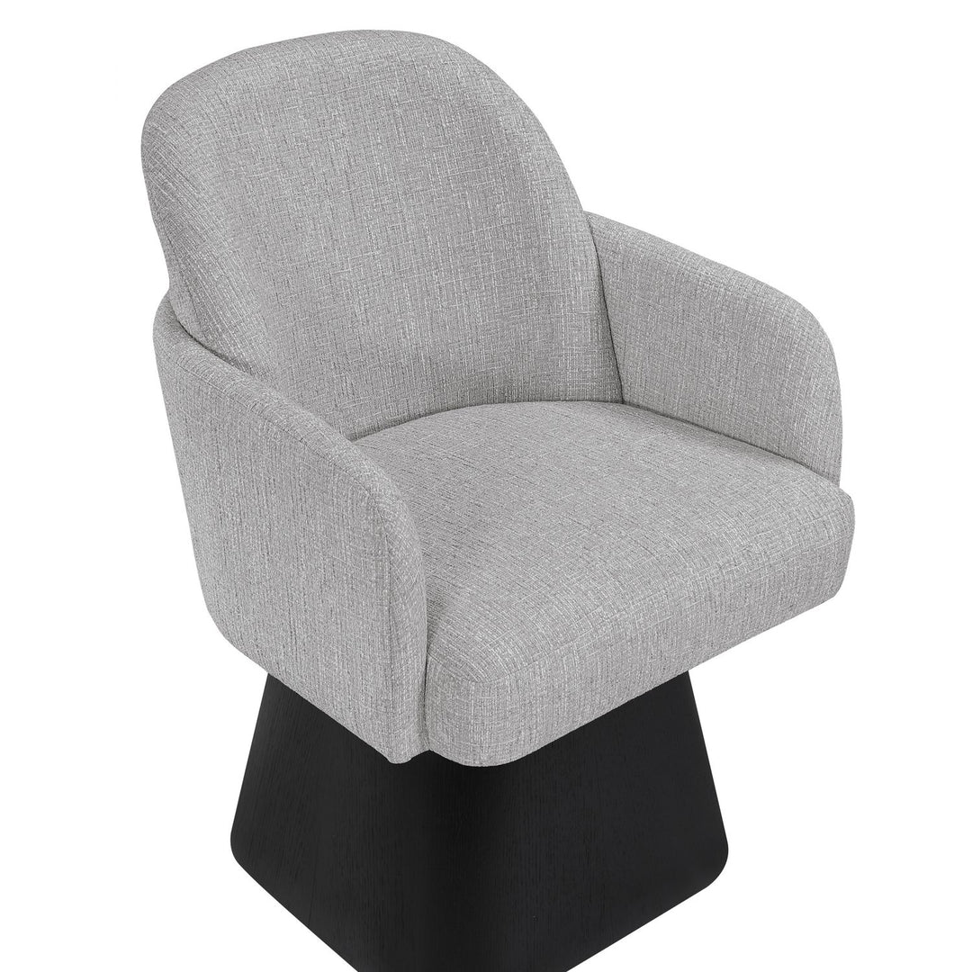 Marlowe Linen Textured Fabric Upholstered Swivel Dining Arm Chair — Grey / Stained Black
