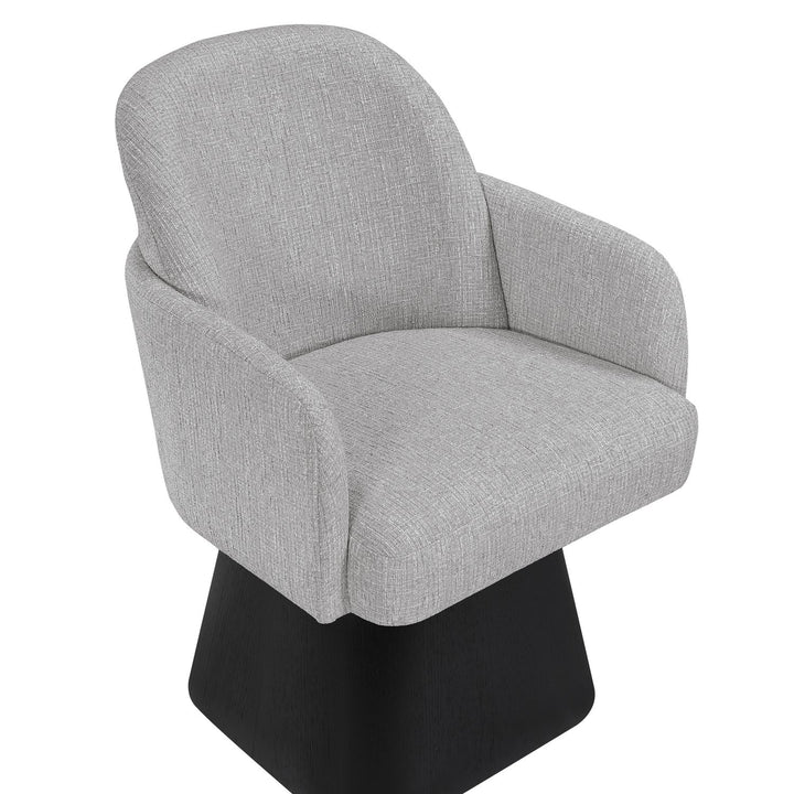 Marlowe Linen Textured Fabric Upholstered Swivel Dining Arm Chair — Grey / Stained Black