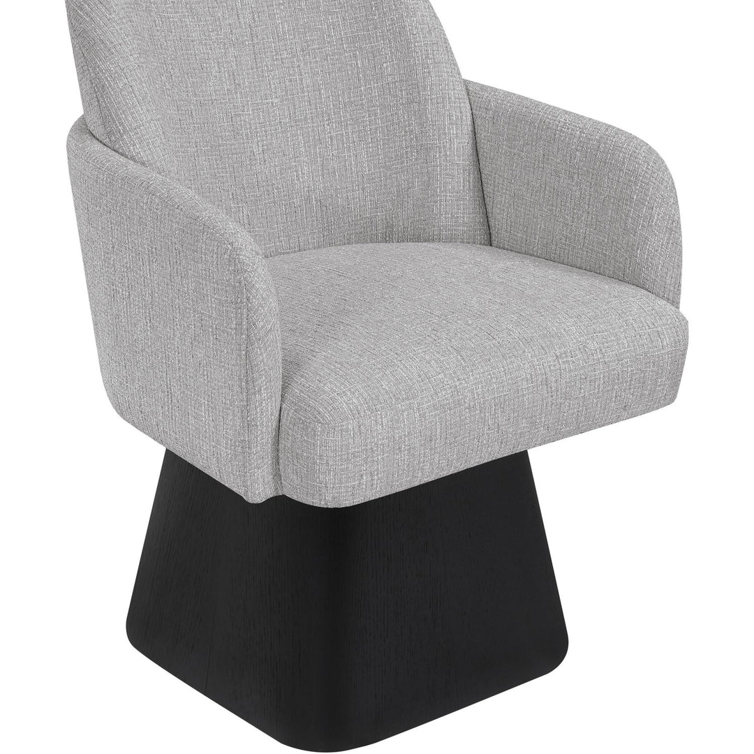 Marlowe Linen Textured Fabric Upholstered Swivel Dining Arm Chair — Grey / Stained Black